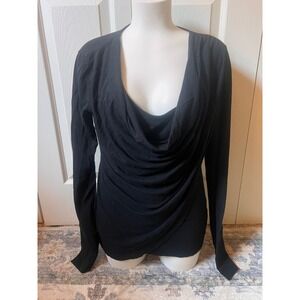 Alo Yoga Black Draped Cowl Neck Long Sleeve Layered Wrap Top Large